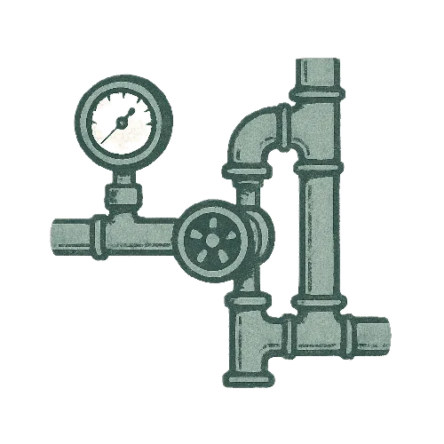 Illustration of water pipes with a pressure gauge and valve